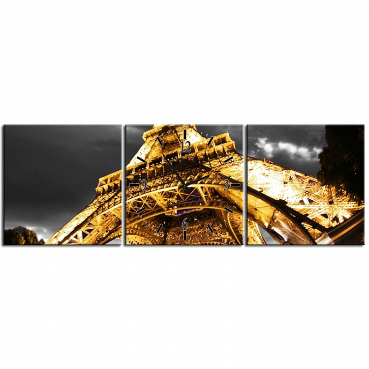Obraz Eiffelova věž s funkčními hodinami 90x30cm
